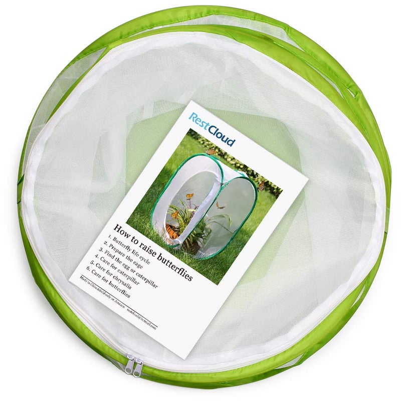 RESTCLOUD 20" Large Butterfly Habitat, Giant Collapsible Insect Mesh Cage Terrarium Pop-up 12" x 20" Tall - Image 2